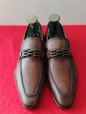 Men's Brown Leather Slip-On Loafers with Bridle Detail